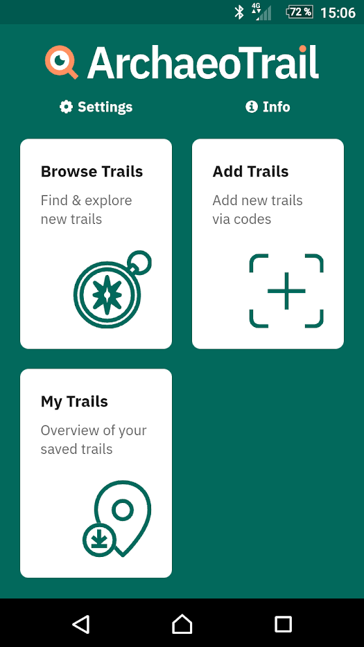 Screenshot der ArchaeoTrail-App, die es ermöglicht, Trails für archäologische Fundorte zu erstellen.