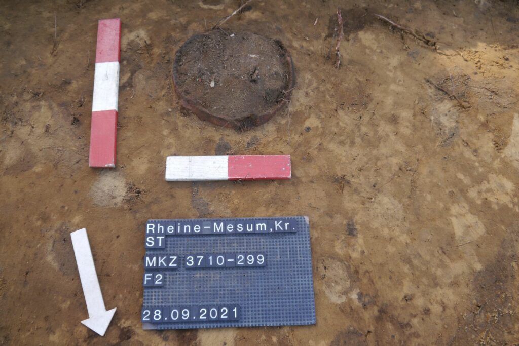 Eine der auf dem Gräberfeld in Rheine-Mesum entdeckten Urnen vor der Blockbergung.