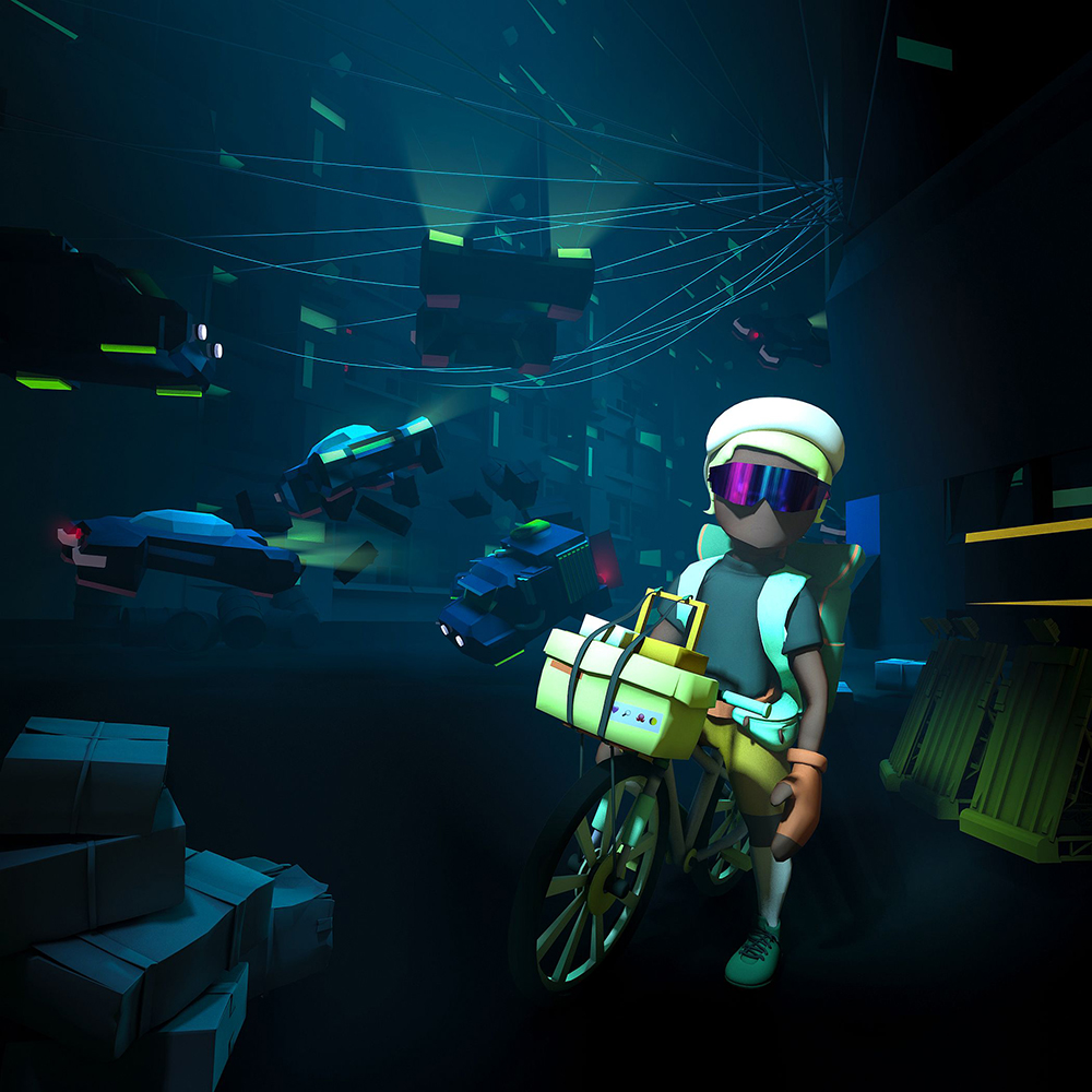In der neuen Gaming-App macht es sich Fahrradkurier:in Jo zur Aufgabe, die Wissensspeicher der Welt wieder zu füllen.